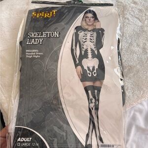 Skeleton Lady Hooded Dress Halloween Costume
